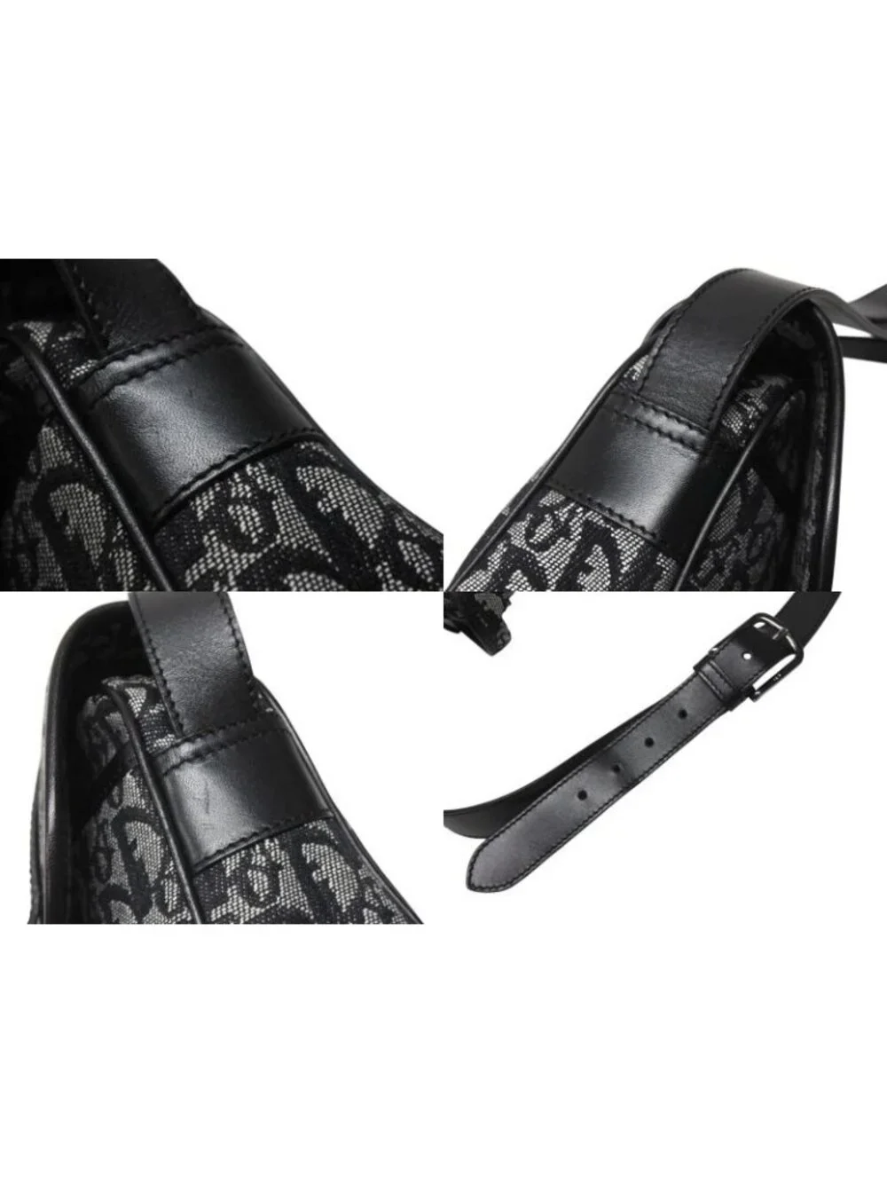 Dior Shoulder Bag Trotter Canvas Leather Black Galliano